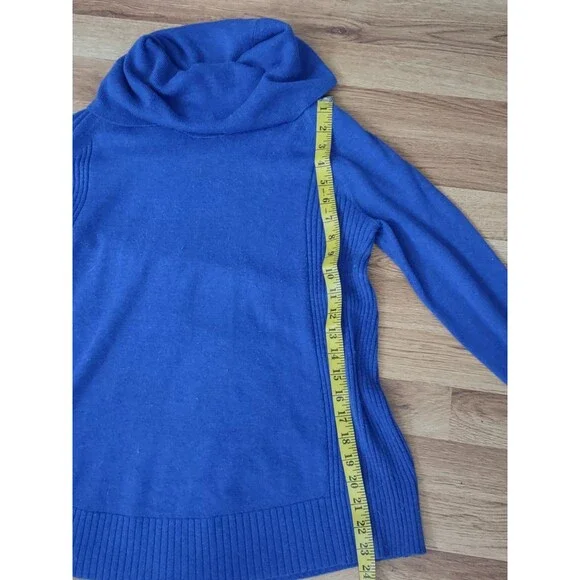 Ann Taylor Loft | Cobalt Royal Blue Women's Soft Cowl Neck Sweater Size M - Picture 6 of 7